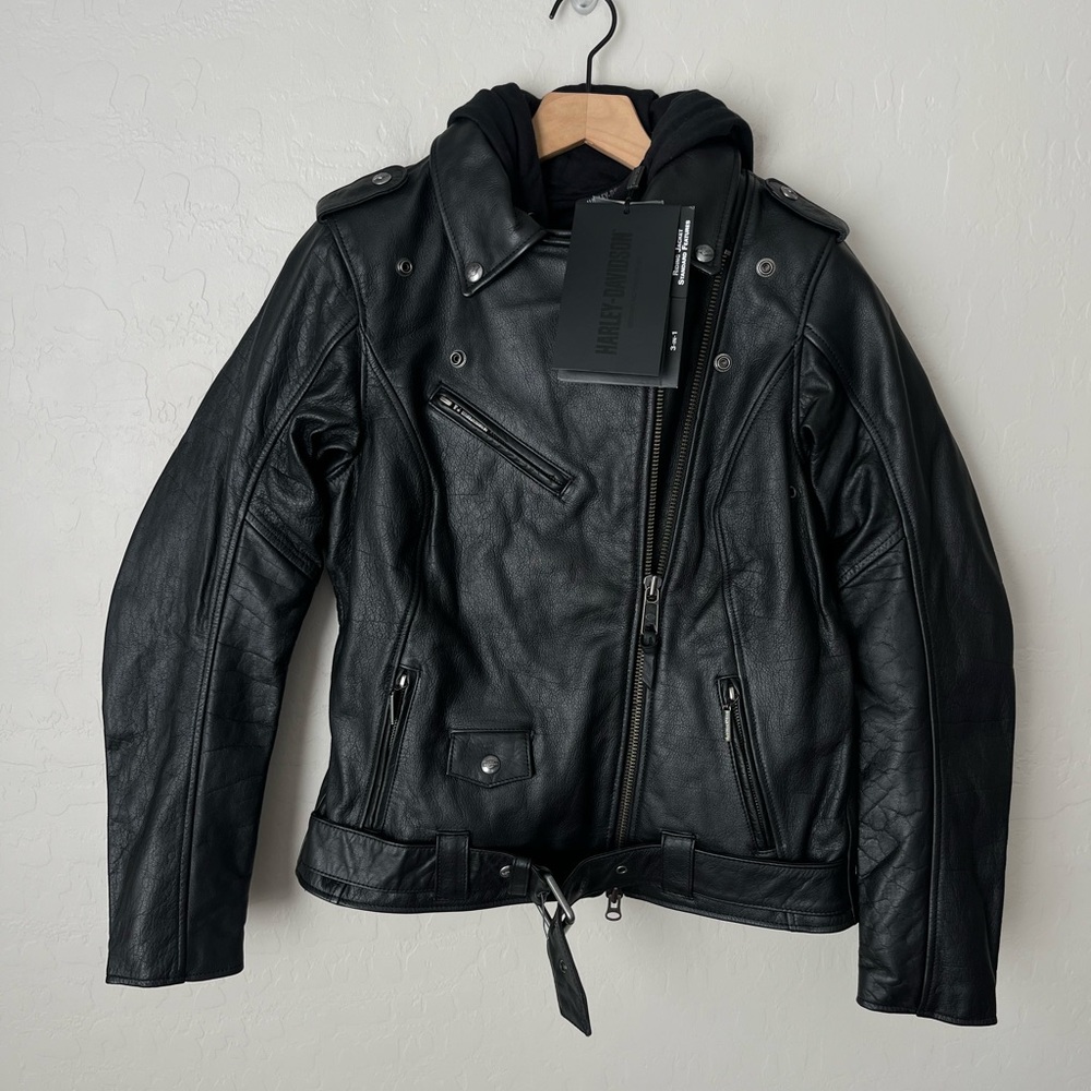 NWT Harley Davidson 3 in 1 Leather motorcycle jacket black small - Picture 5 of 13